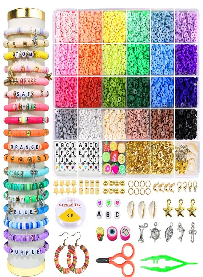 TecoKart مجموعة صنع المجوهرات من خرز طين البوليمر من تيكو كارت - 4200 قطعة، 24 لونًا، خرز أساور مع تعليقات على شكل حروف وقلوب وفواكه وأصداف - مجموعة حرف يدوية للبنات والسيدات والبالغات، متعددة الألوان، تتضمن الأدوات - Image 1